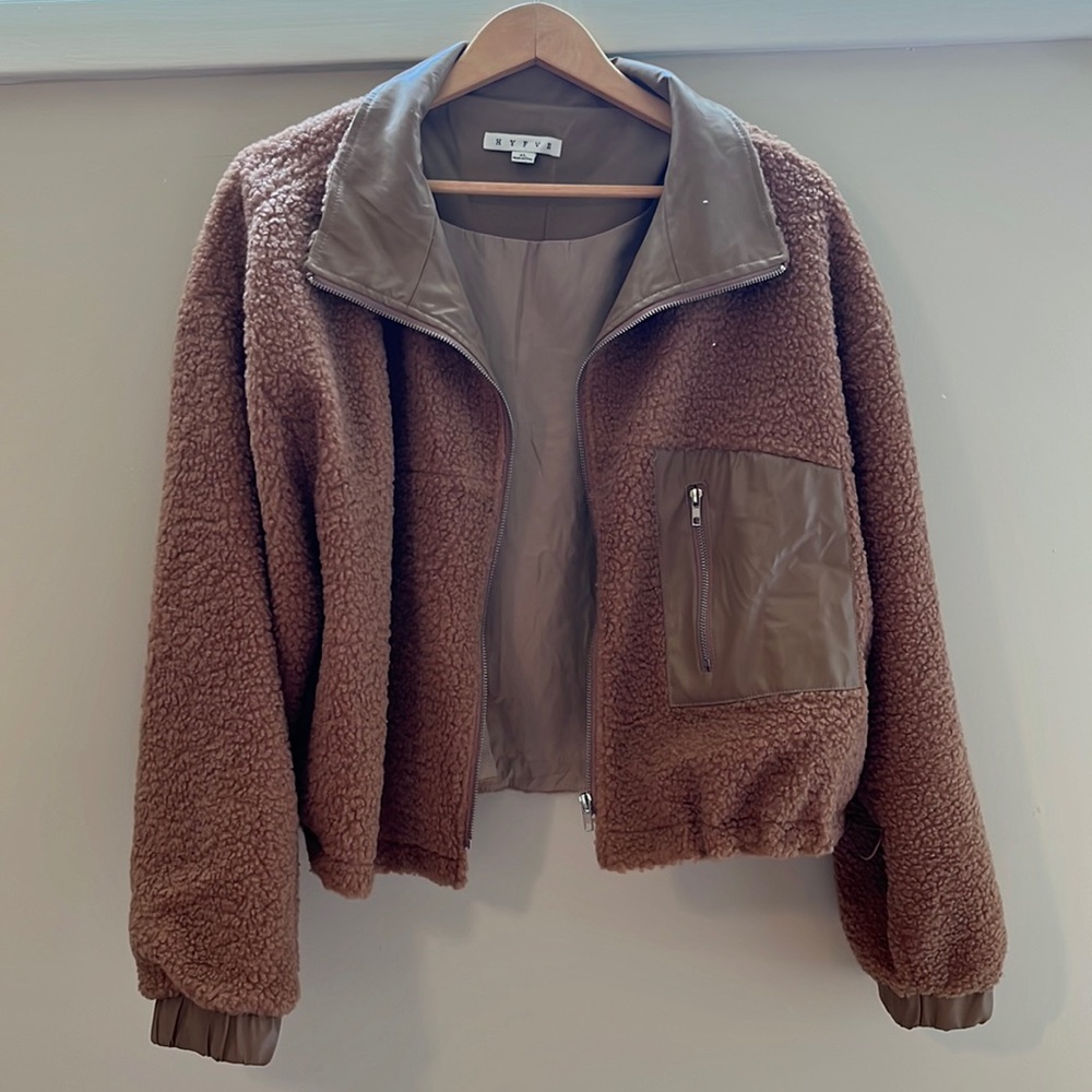Vegan leather and Sherpa jacket. Blush pink. Gently used, good condition